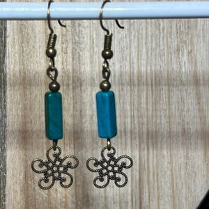 22071 Turquoise earrings with antique bronze plated findings. 22071
